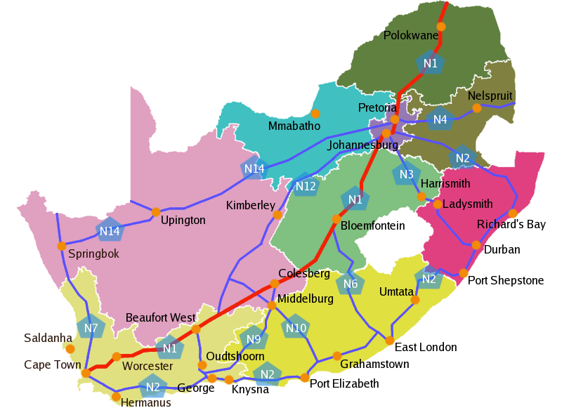 Road Map of South Africa