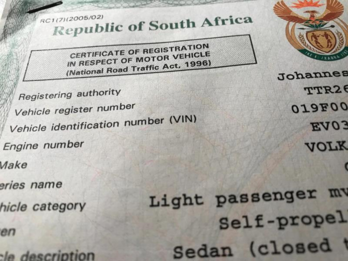 Vehicle Registration Certificate South Africa