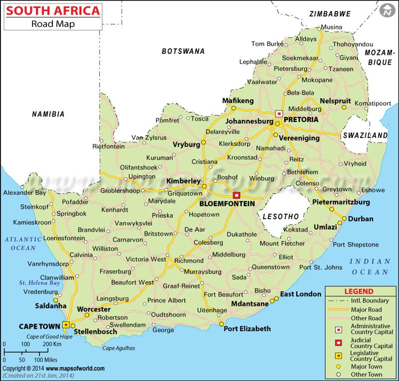 Road Map of South Africa